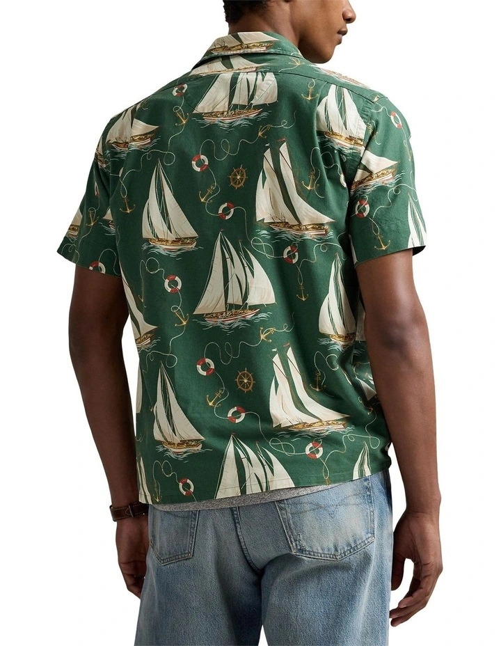 Classic Fit Sailboat Oxford Camp Shirt in Green image 2