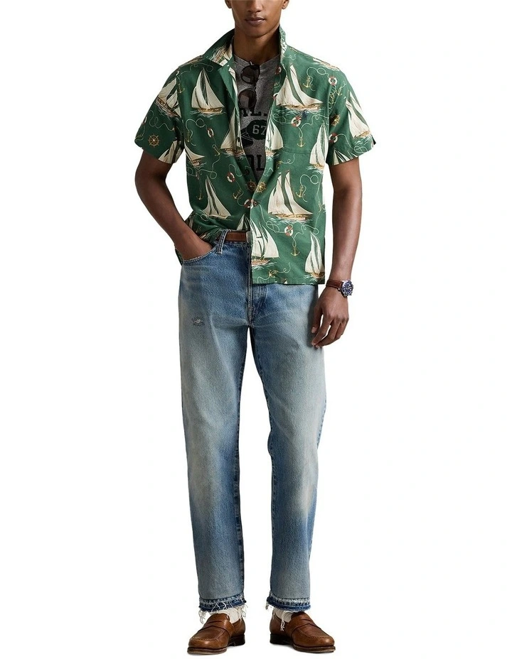 Classic Fit Sailboat Oxford Camp Shirt in Green image 3