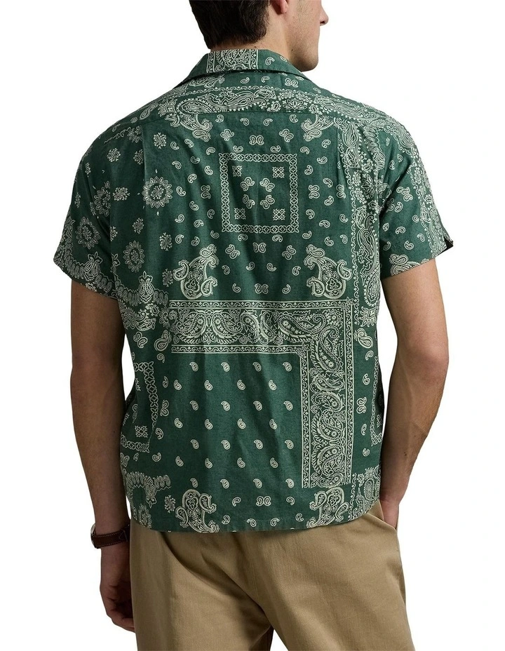 Classic Fit Bandanna Print Camp Shirt in Green image 2