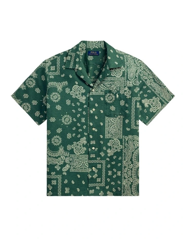 Classic Fit Bandanna Print Camp Shirt in Green image 4