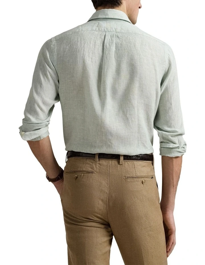 Classic Fit Striped Linen Shirt in Green image 2