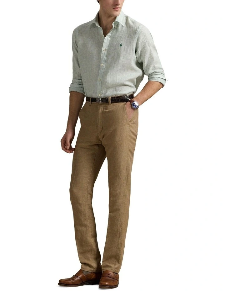 Classic Fit Striped Linen Shirt in Green image 3