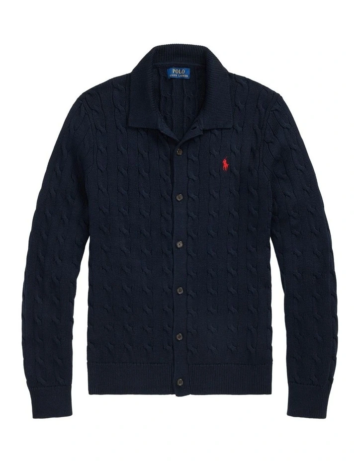 Cable-Knit Cotton Cardigan in Blue image 4