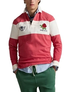 Classic Fit Embroidered Rugby Shirt in Red