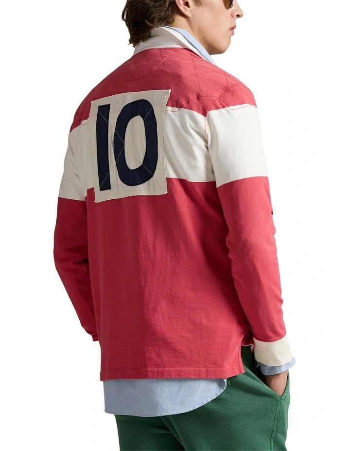 Classic Fit Embroidered Rugby Shirt in Red image 2