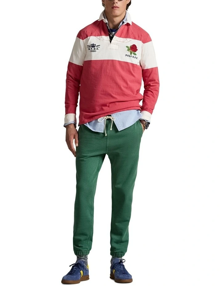 Classic Fit Embroidered Rugby Shirt in Red image 3