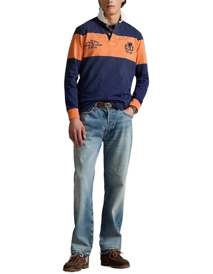Classic Fit Embroidered Rugby Shirt in Blue image 3