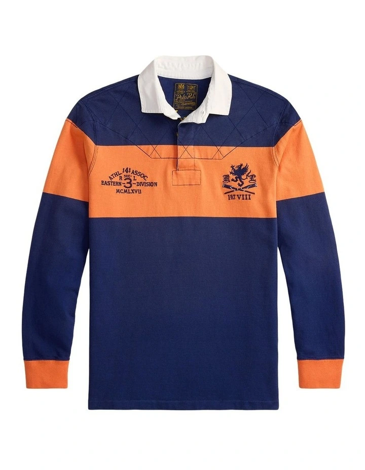 Classic Fit Embroidered Rugby Shirt in Blue image 4