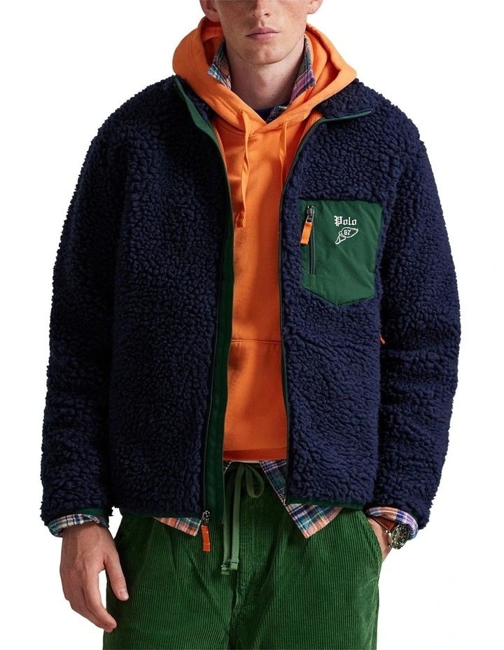 Logo Pile Fleece Jacket in Blue image 1