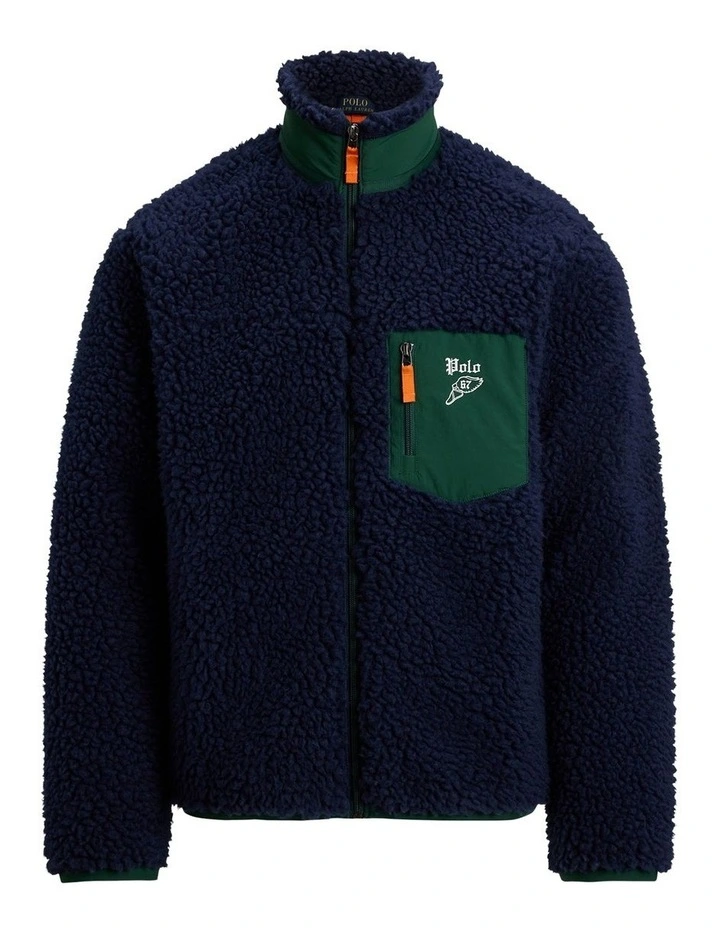 Logo Pile Fleece Jacket in Blue image 4