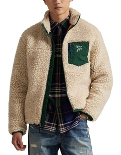 Logo Pile Fleece Jacket in Beige