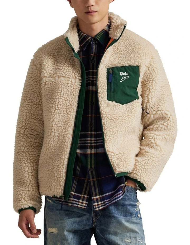 Logo Pile Fleece Jacket in Beige image 1