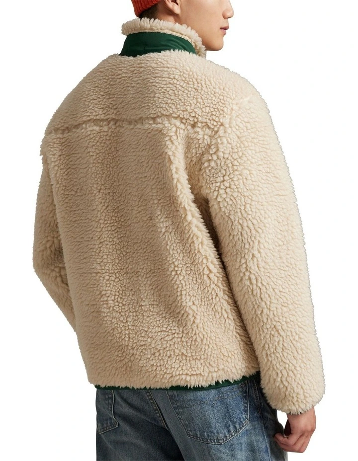 Logo Pile Fleece Jacket in Beige image 2