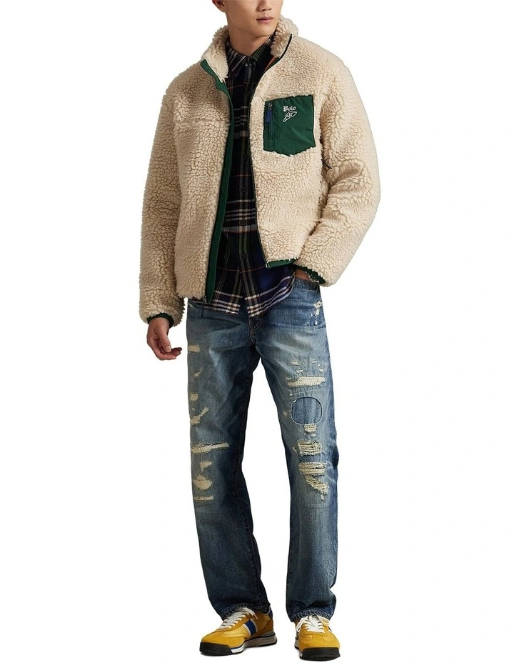 Logo Pile Fleece Jacket in Beige image 3