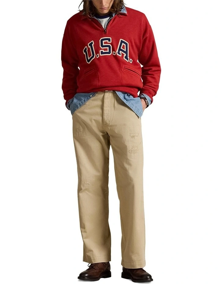 Vintage Fit USA Collared Sweatshirt in Red image 3