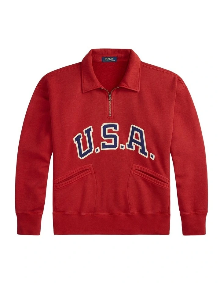 Vintage Fit USA Collared Sweatshirt in Red image 4
