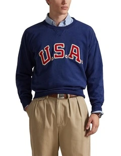 Vintage Fit USA Crewneck Sweatshirt in Blue