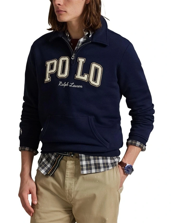 Logo Fleece Quarter-Zip Sweatshirt in Blue image 1