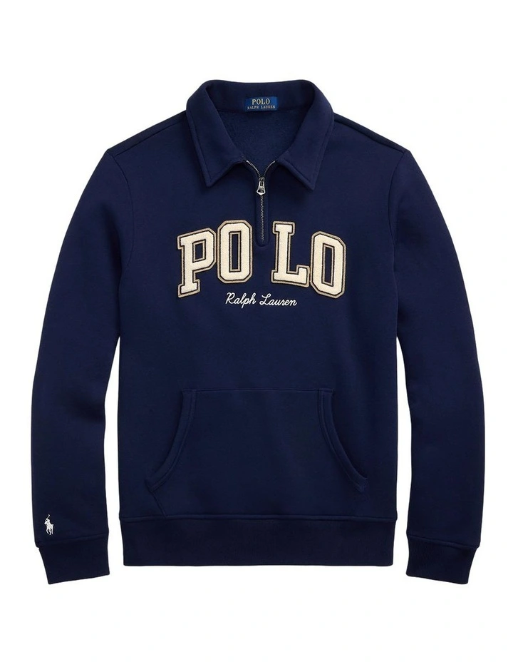 Logo Fleece Quarter-Zip Sweatshirt in Blue image 4