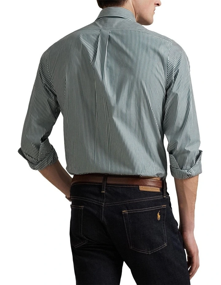 Classic Fit Striped Poplin Shirt in Green image 2