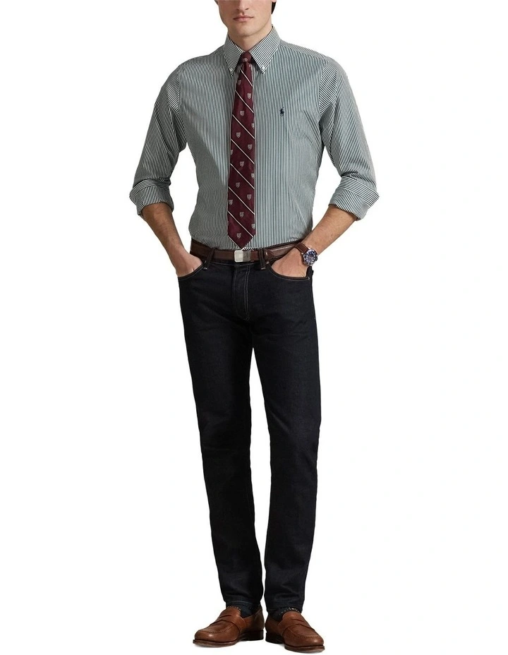 Classic Fit Striped Poplin Shirt in Green image 3