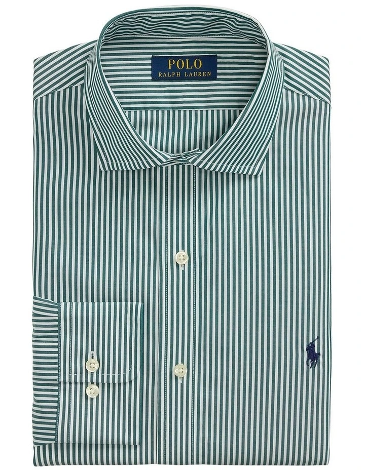 Classic Fit Striped Poplin Shirt in Green image 4