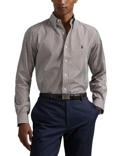 Classic Fit Striped Poplin Shirt in Brown