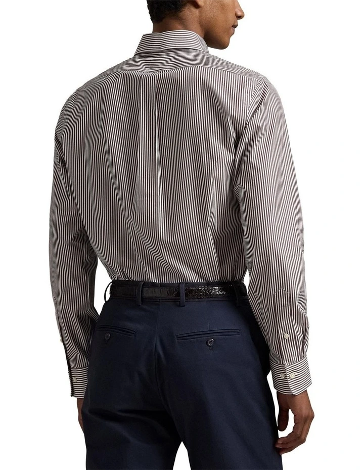 Classic Fit Striped Poplin Shirt in Brown image 2