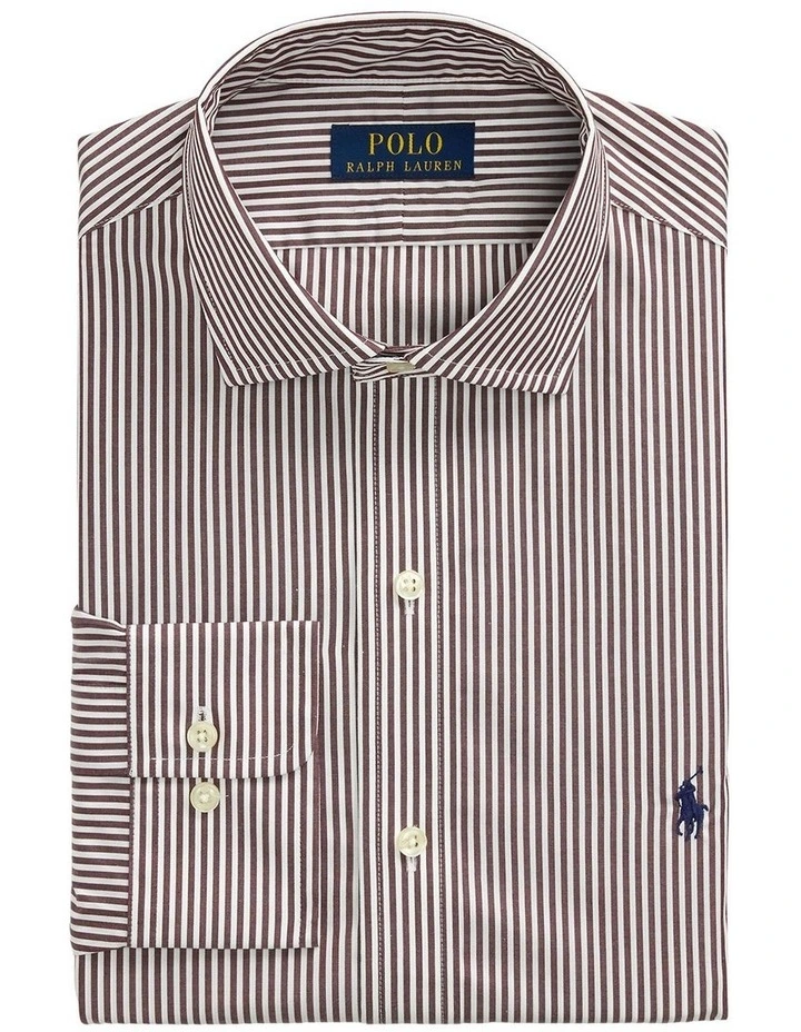 Classic Fit Striped Poplin Shirt in Brown image 4