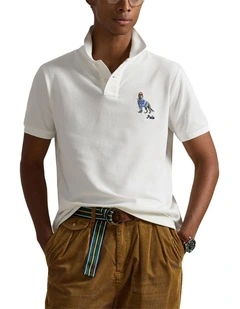 Custom Slim Fit Dog-Embroidered Polo in White
