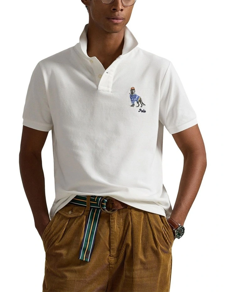 Custom Slim Fit Dog-Embroidered Polo in White image 1