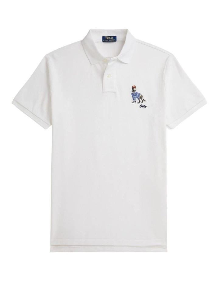 Custom Slim Fit Dog-Embroidered Polo in White image 4