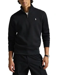 Double-Knit Quarter-Zip Pullover in Black