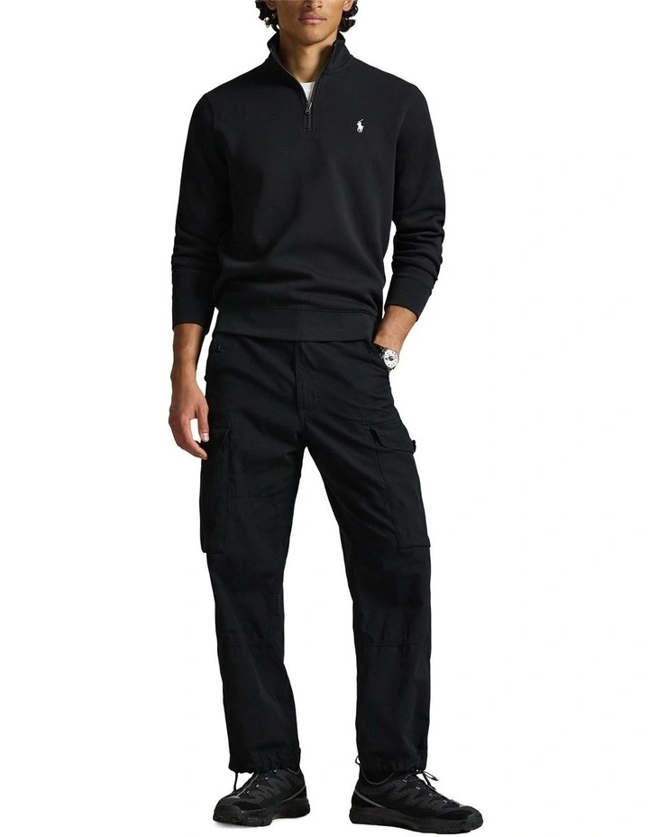 Double-Knit Quarter-Zip Pullover in Black image 3