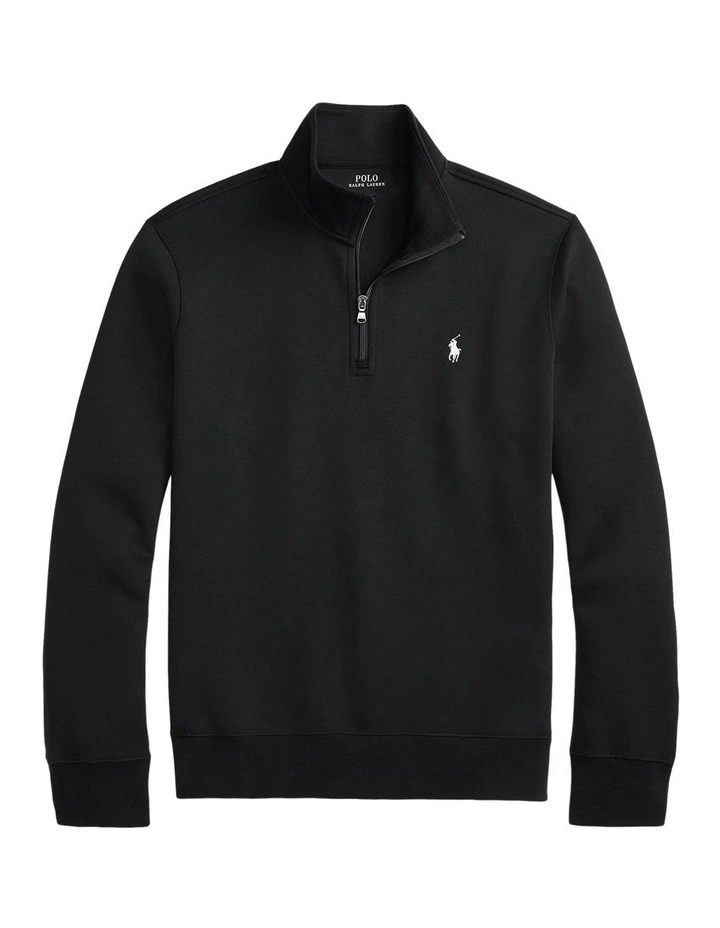 Double-Knit Quarter-Zip Pullover in Black image 4