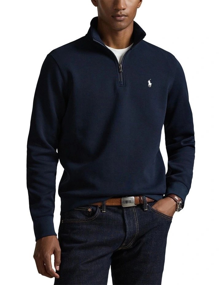 Double-Knit Quarter-Zip Pullover in Blue image 1