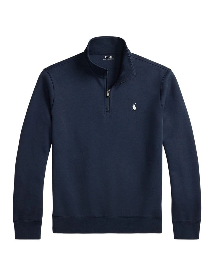 Double-Knit Quarter-Zip Pullover in Blue image 4