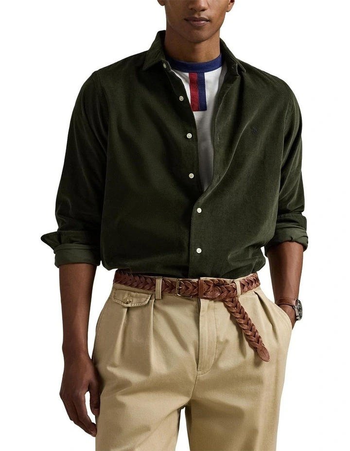 Classic Fit Corduroy Shirt in Green image 1