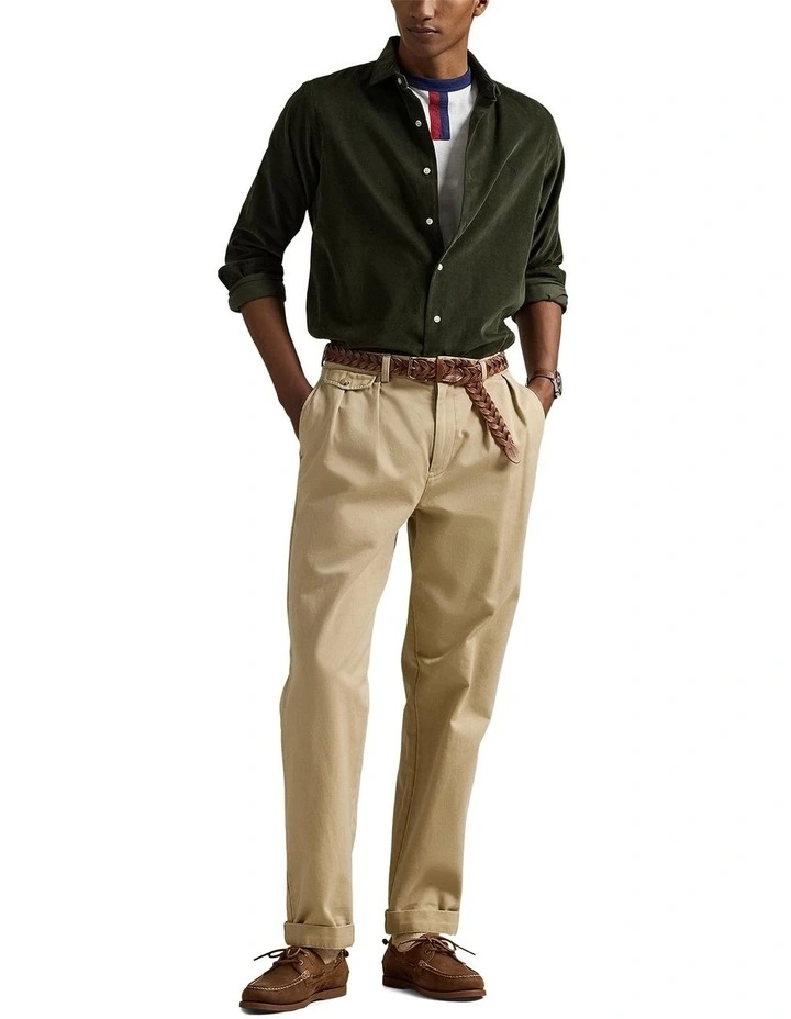 Classic Fit Corduroy Shirt in Green image 3