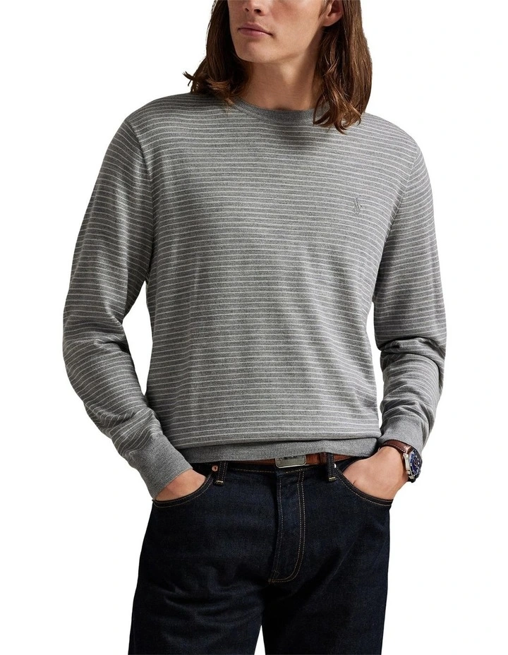Striped Washable Wool Sweater in Grey image 1