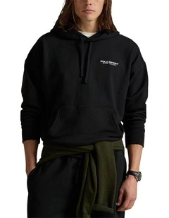 Relaxed Fit Polo Sport Fleece Hoodie in Black