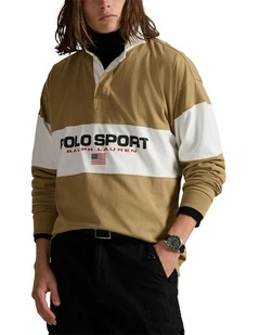 Big Fit Polo Sport Rugby Shirt in Beige