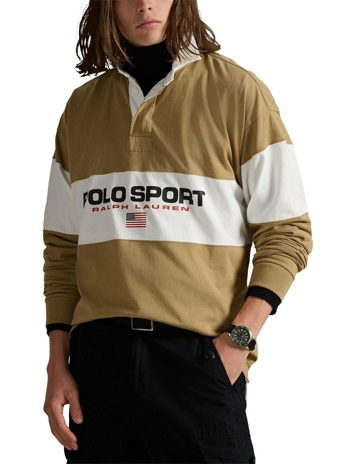 Big Fit Polo Sport Rugby Shirt in Beige image 1