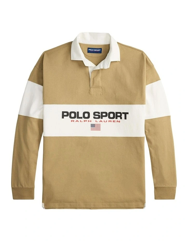 Big Fit Polo Sport Rugby Shirt in Beige image 4