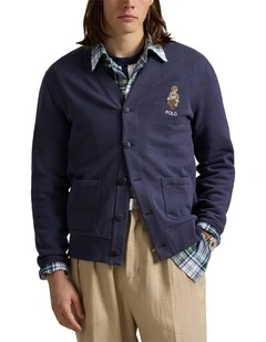 Polo Bear Fleece Cardigan in Blue