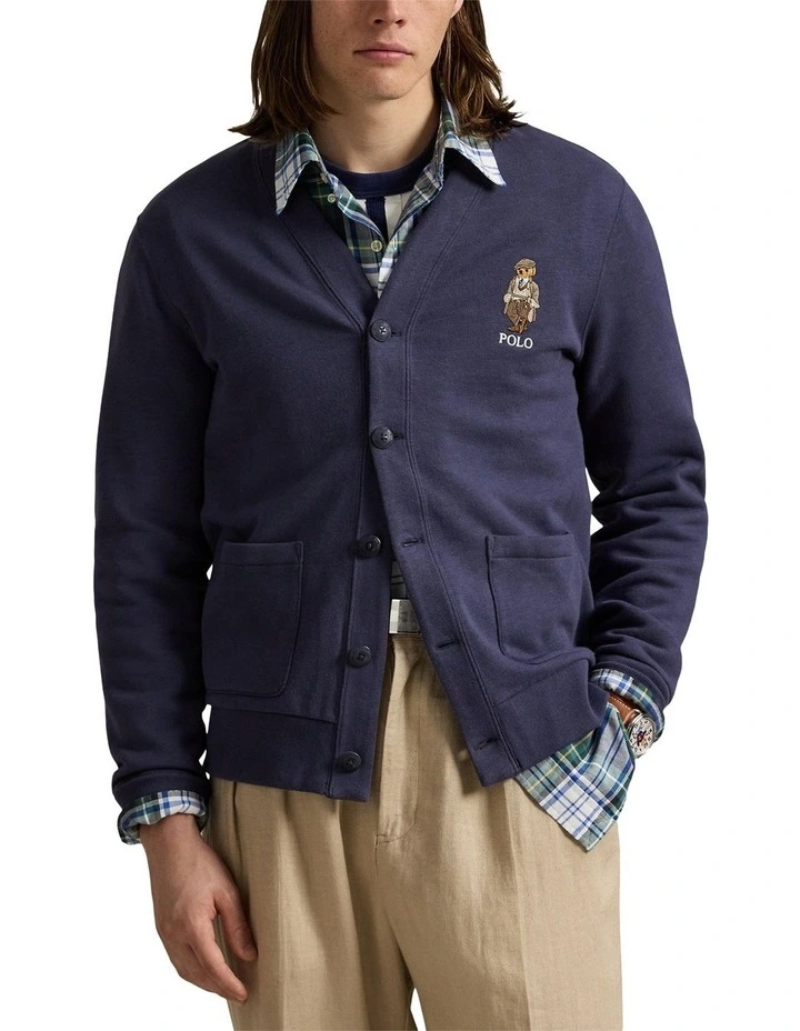 Polo Bear Fleece Cardigan in Blue image 1