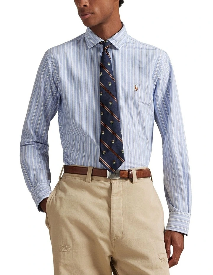 Classic Fit Striped Oxford Shirt in Blue image 1