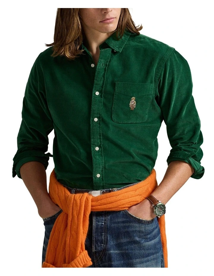 Classic Fit Polo Bear Corduroy Shirt in Green image 1