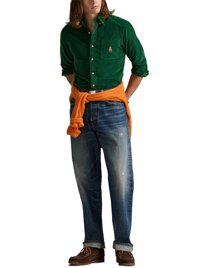 Classic Fit Polo Bear Corduroy Shirt in Green image 3