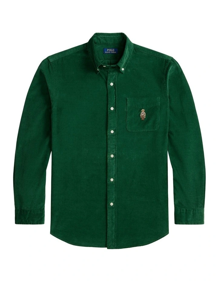Classic Fit Polo Bear Corduroy Shirt in Green image 4